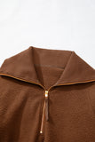 Brown Half Zip Fleece Pullover Sweatshirt