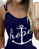 Hope Anchor Print Striped Casual Dress