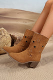 Chestnut Western Star Decor Suede Chunky Heel Boots