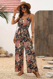 Black Floral Print Belted Sleeveless Wide Leg Jumpsuit