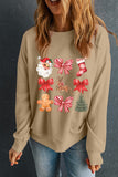 Khaki Christmas Pattern Graphic Crew Neck Sweatshirt