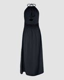 Halter Sleeveless Backless Maxi Dress Casual Shirred Back Side Slit Vacation Dress