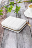 White PU Leather Stitching Zipper Card Holder