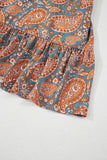 Orange Paisley Print Loose Fit Drawstring High Waist Mini Dress