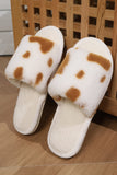 Coffee Fuzzy Cow Spots Open Toe Winter Home Slippers