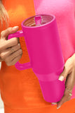 Rose Red Frosted Stainless Handle Large Vacuum Cup with Straw 40oz