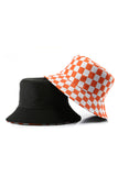 Orange Reversible Checkered Bucket Hat