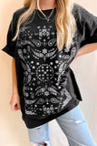 Black Paisley Print Crew Neck Loose Fit Tunic Tee