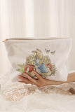 White Easter Rabbits Print Textured Zipper Cosmetic Bag