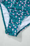 Blue Floral Print Smocked Cute Bikini Set