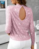 Mock Neck Allover Sequin Top