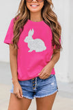 Rose Red Glitter Easter Bunny Graphic Crew Neck Tee