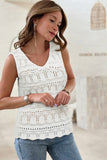 White V Neck Textured Hollow-out Sweater Vest