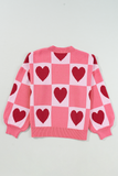 Pink Love Heart Checkered Valentine Crew Neck Sweater