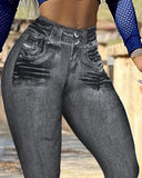 Denim Print High Waist Fake Jean Leggings Seamless Yoga Pants Butt Lifting Workout Trousers