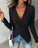 V Neck Overlap Asymmetrical Long Sleeve Top