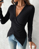 V Neck Overlap Asymmetrical Long Sleeve Top