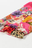 Red Abstract Floral Print Buttoned Ruffled Bubble Sleeve Shirt
