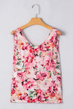 Pink Floral Round Neck Twisted Cut Out Back Tank Top