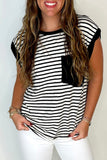 Black Stripe Chest Pocket Patch Round Neck Tank Top