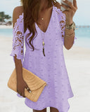 V Neck Cold Shoulder Sleeveless Lace Hem Straight Dress Vacation Dress