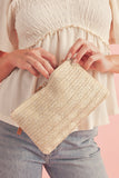 Oatmeal Straw Woven Wrist Strap Zipper Large Wallet