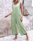 V Neck Pocket Design Casual Jumpsuit