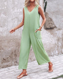 V Neck Pocket Design Casual Jumpsuit