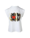 Leopard Heart Love Print Cap Sleeve Top