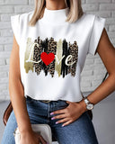 Leopard Heart Love Print Cap Sleeve Top
