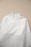 White Zipped Neck Pullover Drop Shoulder Sweatshirt