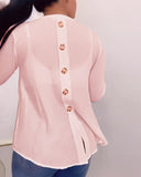 V Neck Roll Up Sleeve Back Button Blouse Casual Top with Pocket