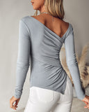 Long Sleeve Ruched Asymmetrical Hem Top