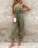 Pocket Design Drawstring Suspender Jumpsuit