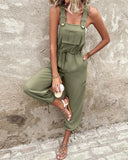 Pocket Design Drawstring Suspender Jumpsuit