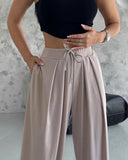 High Waist Elastic Dtrawstring Cuffed Pants Casual Loose Fit Ruched Pants