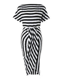 Striped Print Ruched Slit Casual Dress