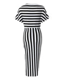 Striped Print Ruched Slit Casual Dress