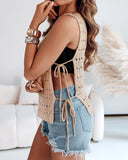 Round Neck Sleeveless Hollow out Crochet Sweater