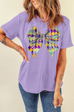 Wisteria Mardi Gras Bowknot Pattern Crew Neck T Shirt