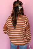Brown Stripe Drop Shoulder Casual Sweater