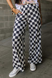 Black Checkerboard Printed High Waist Biker Shorts