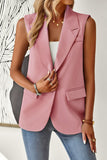 Pink Lapel Collar Suit Style Button Pocketed Vest