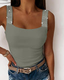Rhinestone Embellished Thick Strap Tank Top