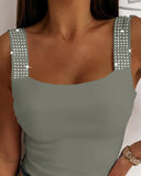 Rhinestone Embellished Thick Strap Tank Top
