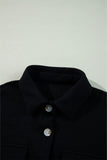 Black Solid Color Corduroy Buttoned Long Sleeve Shacket