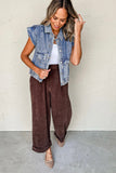 Ashleigh Blue Acid Wash Elastic Hem Button Up Denim Vest