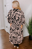 Black Plus Size Floral Printed Puff Sleeve Collared Maxi Dress