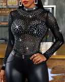 Rhinestone Studded Long Sleeve Bodysuit