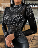 Rhinestone Studded Long Sleeve Bodysuit